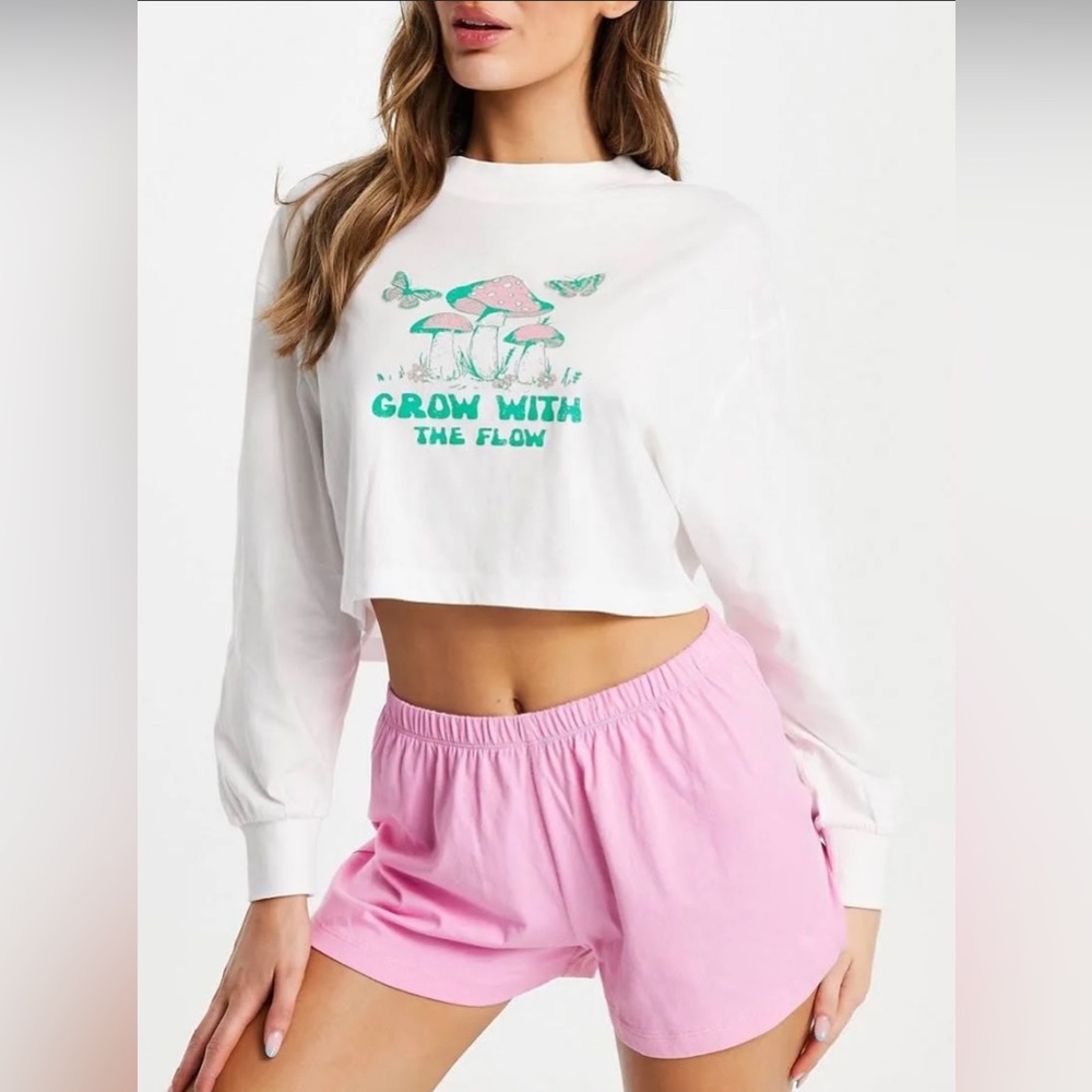 Woman’s Top Shop Grow With The Flow Mushroom Cropped Tee